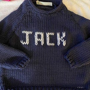 Dk Navy 2T, 3T,4T Cotton-Name or 3-letter Monogram Handknit Cotton Sweaters