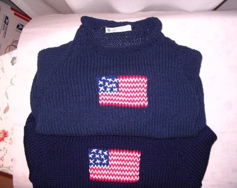 USA Flag-3 mos, 6 mos , 9/12 mos Hand-knit Cotton or Acrylic Blend Sweater (No Hat)