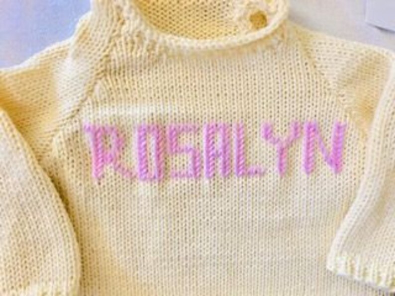 Add'l Girl Colors 6 mos, 6/9, 9/12, 12mos Cotton Colors for Baby Girls Name-Embroidered Handknit Cotton Sweaters image 1