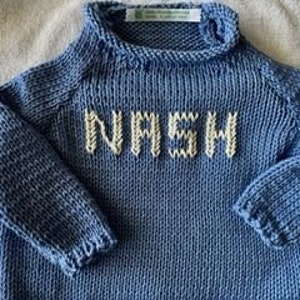 Stonewash Denim 3/6, 6/9, 9/12 mos Cotton-Name Handknit Cotton Sweaters