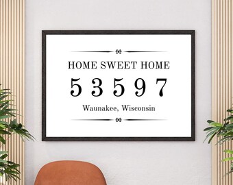 Aangepaste postcode stad-staat afdrukbare muurkunst | Digitale download | Moderne woondecoratie