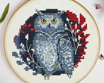 Scandinavian Owl Cross Stitch Pattern, Scandi, Instant Download PDF