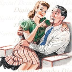 レトロ漫画コミックカップル男性女性 - ヴィンテージアートイラスト - デジタル画像