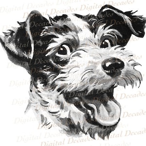 Retro Mid-Century Terrier Puppy Dog - Digital Image - Vintage Art Illustration - Instant Download