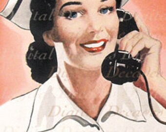 Nurse Medical Sick Get Well Woman Test Results Call - Digital Image - Vintage Art Illustration