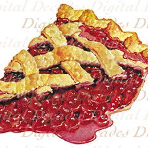 Cherry Pie Desert Fruit - Imagem digital - Ilustração de arte vintage dos anos 1950 - Download instantâneo