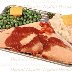 Frozen TV Dinner Tray Turkey Peas Mashed Potatoes Food - Digital File - Vintage Photo Image