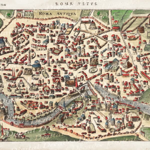 Ancient Rome Roma Roman Italy Italian City Map - Digital Image Vintage Illustration