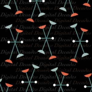 Mid Century Atomic Black Background - Digital Image - Vintage Art Illustration
