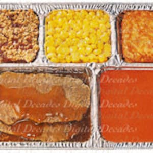 Bandeja de cena de TV congelada Carne de maíz Papas Alimentos - Archivo digital - Imagen fotográfica vintage