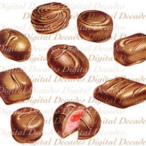 Chocolates Candy Sweets - Digital Image - Vintage Art Illustration - Instant Download