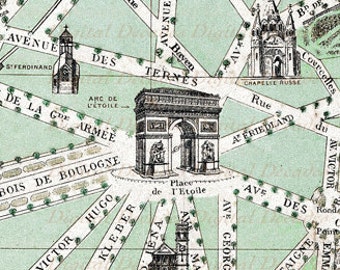 Map Arc De Triomphe  - France French Paris - Digital Image - Vintage Art Illustration