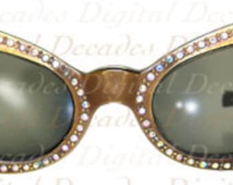 Strass Sonnenbrille Strand Sonnenschutz Brille Polarisiert - Digitalbild - Vintage Illustration