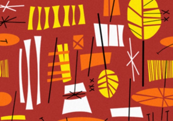 Funky Retro Tiki Hawaiian Red Orange Yellow Mid-century Background