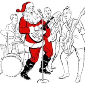 Rocking Santa Claus Playing Guitar Music - Christmas Holiday - Vintage Digital Image
