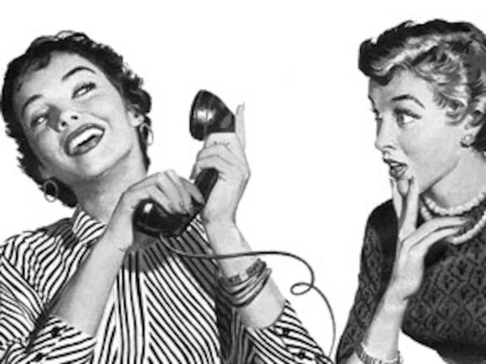 Retro Cartoon Comic Women Talking Phone - Vintage Art Illustration ...