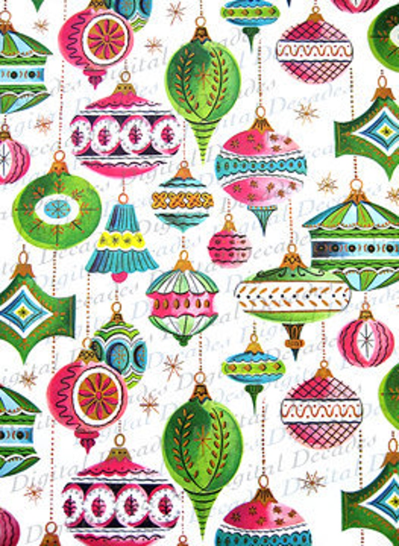 Christmas Ornaments Background Mid-century Modern Retro Digital Image
