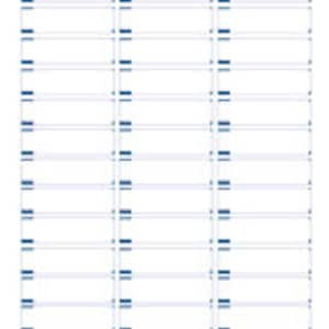 Puede incluir: Un conjunto de 24 etiquetas de dirección blancas en blanco con líneas azules. Las etiquetas son rectangulares y tienen un acabado liso y mate.