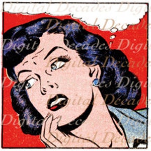 Retro Cartoon Comic Woman Talk Balloon - Vintage Art Illustration - Imagen Digital - Descarga Instantánea