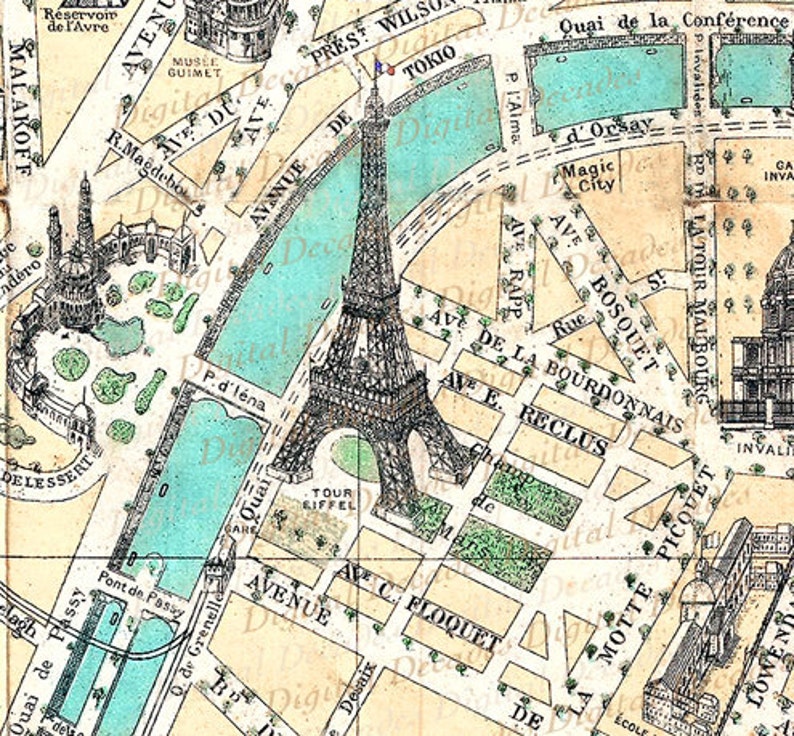Map Champ De Mars France French Paris Eiffel Tower Digital Image