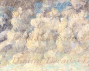 Renaissance Clouds Painting Background Cracked Craquelure Crazed Patina Texture - Digital Photo Image Vintage Antique - Instant Download