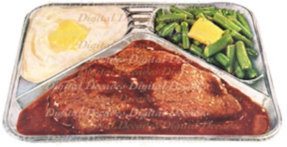 Frozen TV Dinner Tray Swiss Steak Green Beans Mashed Potatoes Food