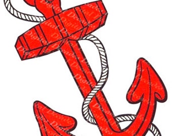 Tatuaje de marinero de mar de barco de ancla roja - Imagen digital - Ilustración de arte vintage - Descarga instantánea