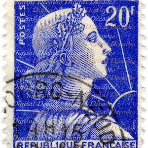 Francia francés postes postage extranjero azul republique Francaise sello Vintage Ilustración - Gran escaneo digital