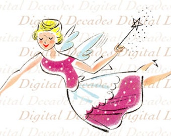 Fairy Godmother Tooth Fairy Retro Cartoon Comic Woman - Vintage Art Illustration - Digital Image - Instant Download