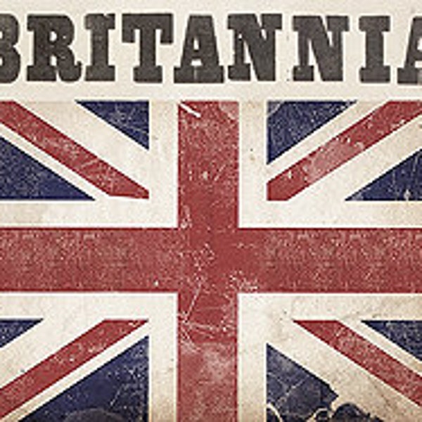 Britannia Union Jack Flag UK London England - foreign Travel British - Digital Image - Vintage Art Illustration