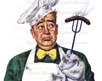 Der Koch, - Mann Grill Hot-Dog - digitale Bild - Vintage Kunst Illustration