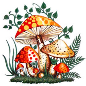 Pop Groovy Mushrooms Mid Century - Digital image - Vintage Art Illustration - Instant Download