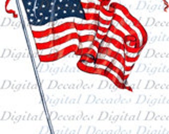 American Flag Patriotic USA Stars Stripes Red White Blue - Digital Image - Vintage Art Illustration - Instant Download
