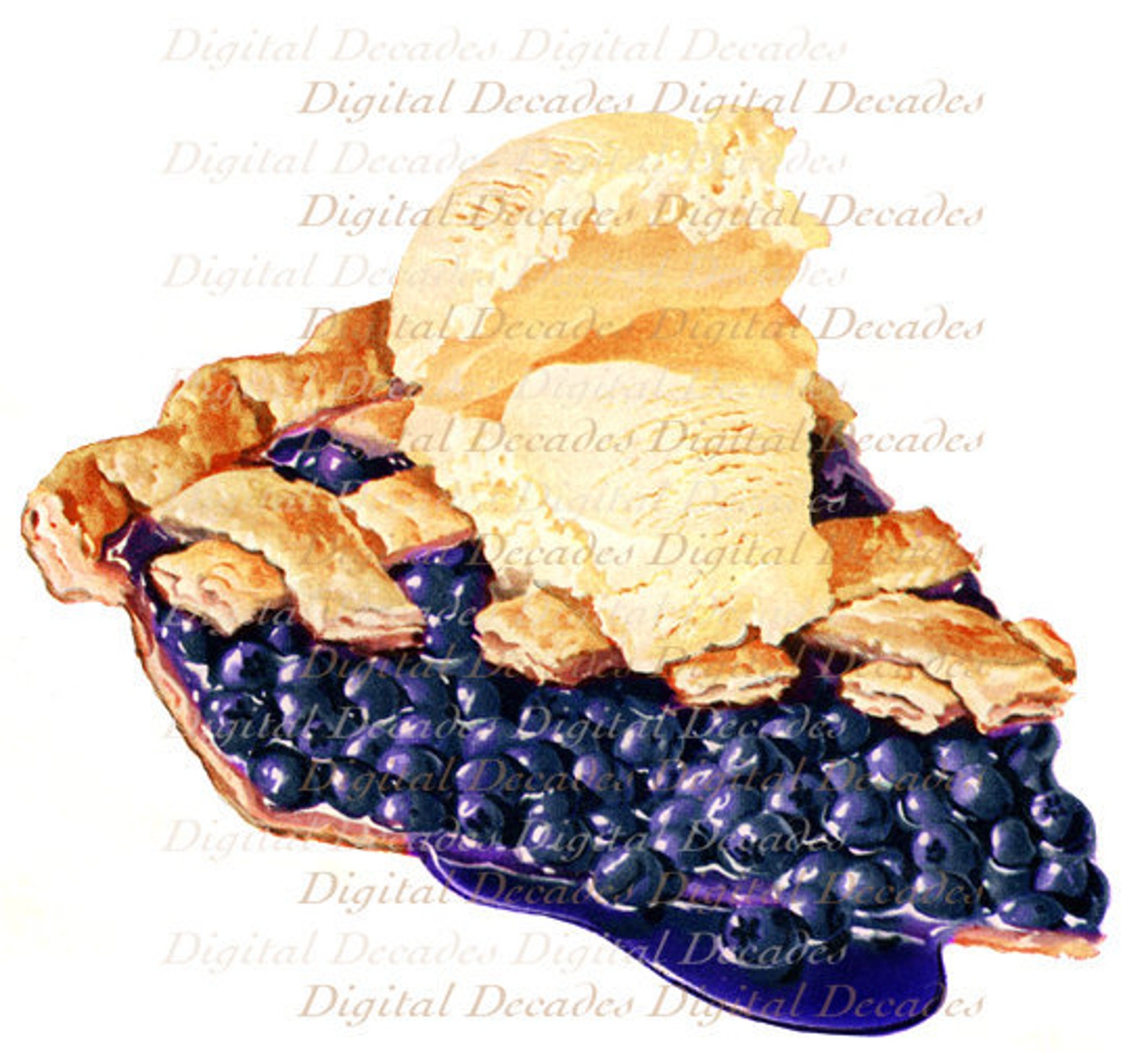 Blueberry Pie A La Mode Ice Cream Desert Fruit Digital Image Etsy