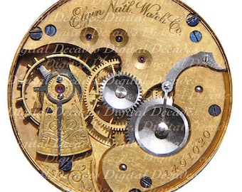 Inside a Antique Pocket Watch - Gears Works Steampunk Time Gold jewels springs - Digital Photo Image