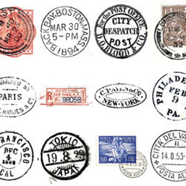 Digital Image - Vintage Illustrations - Postage Mark Business Cancellation Stamps World Cities