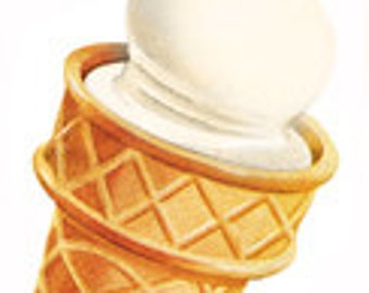 Cono gelato gustoso leccornia congelato deserto cibo servire morbido dolce vaniglia - immagine digitale - Vintage arte illustrazione