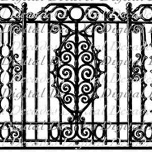 Décoratives ornées de fer forgé Rail porte clôture Français trimestre Nouvelle-Orléans - image numérique - Vintage Art Illustration - Instant Download