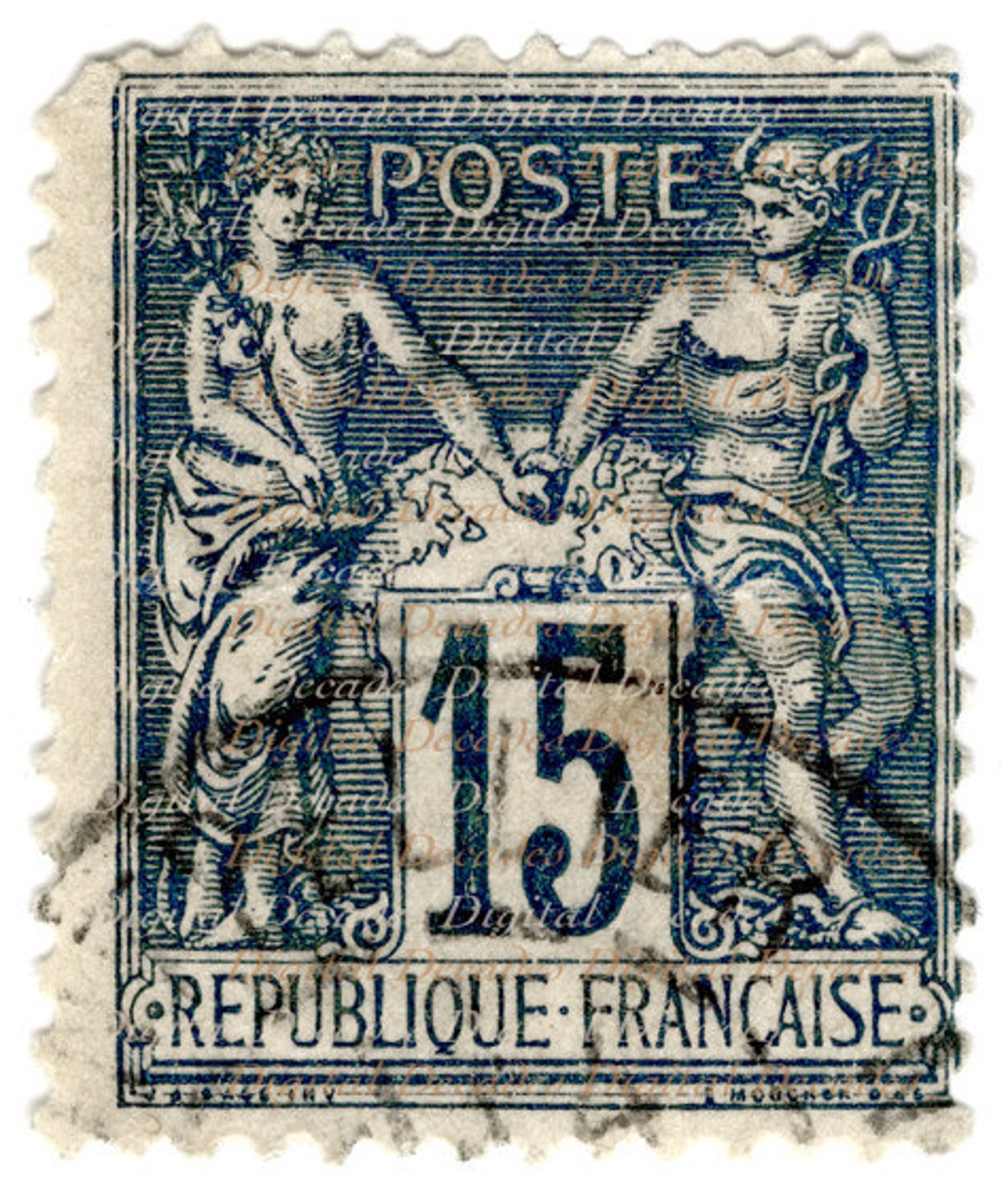 Vintage Republique Francaise Stamp Art Illustration France French