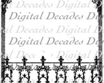 Wrought Iron Rail Decorative Ornate Border French Quarter New Orleans Lace - Digital image - Vintage Art Illustration - Instant Download