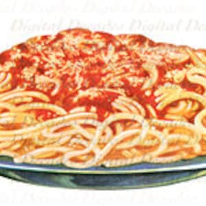 Spaghetti Pasta Sauce Dinner Food Classic Meal - Digital File - Vintage Art Illustration