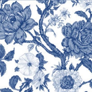 Blue Floral Flower Toile Background - Digital Image - Vintage Art Illustration