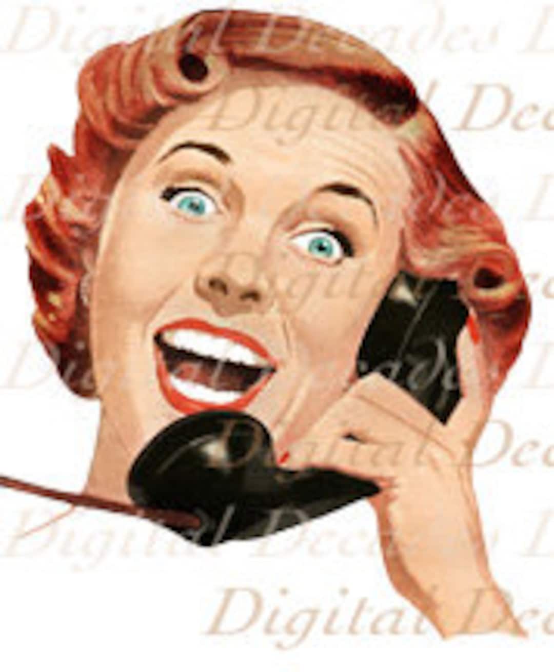 Retro Cartoon Comic Woman Talk Phone - Vintage Art Illustration ...
