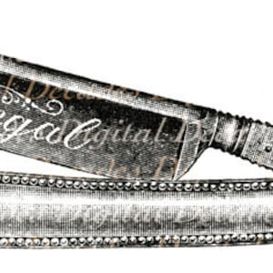 Straight Razor Art Illustration - Shave Men&#39;s Grooming Steampunk  - Digital Image Vintage Antique Victorian