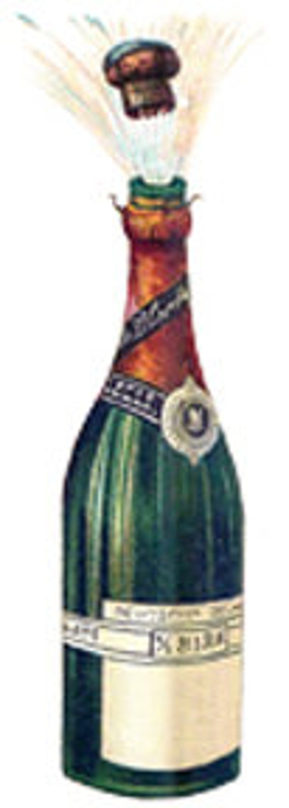 Champagne Bottle and Popping Cork Digital Image Vintage Art