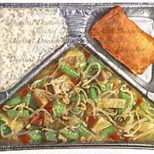 Frozen TV Dinner Tray Chinese Food - Archivo digital - Imagen de foto vintage