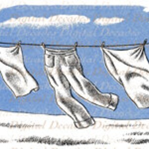 Vêtements sur la ligne Blanchisserie Traîner pour sécher - Image numérique - Illustration d’art vintage