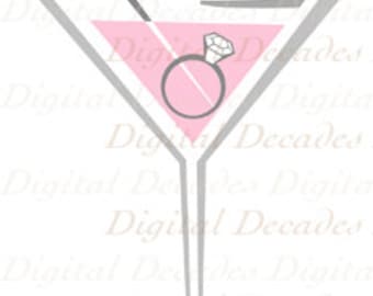 Pink Martini Glas trinken mit Diamond Engagement Ring Alkohol Bar Cocktail - digitales Bild Vintage Darstellung