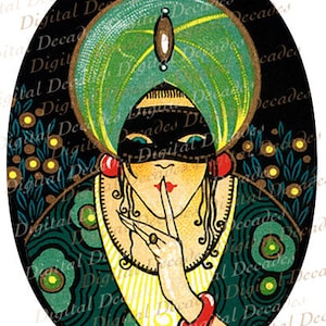 Fortune Teller Art Deco - Woman Mystic Halloween - Digital Image - Vintage Retro Art Illustration