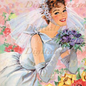 Bride Wedding Woman Marriage 60s Sixties Mod -Digital Image - Vintage Art Illustration